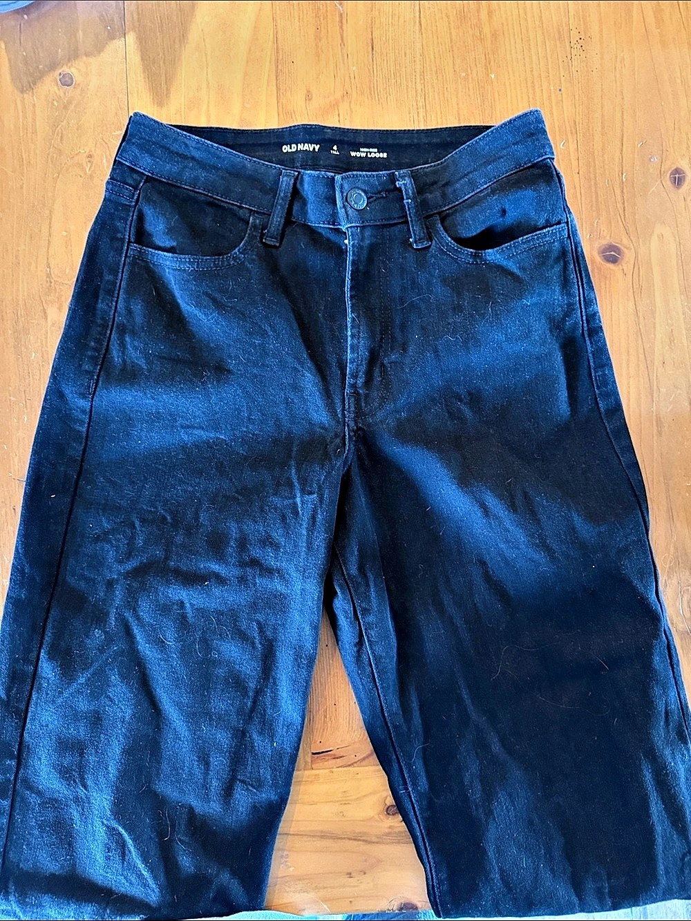 Old Navy High-Waisted Wow Loose Jeans Straight Leg Blue Waist 4 Tall